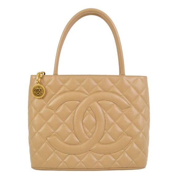 Chanel Beige Caviar Skin Medallion Tote Handbag 131009 - Picture 1 of 16